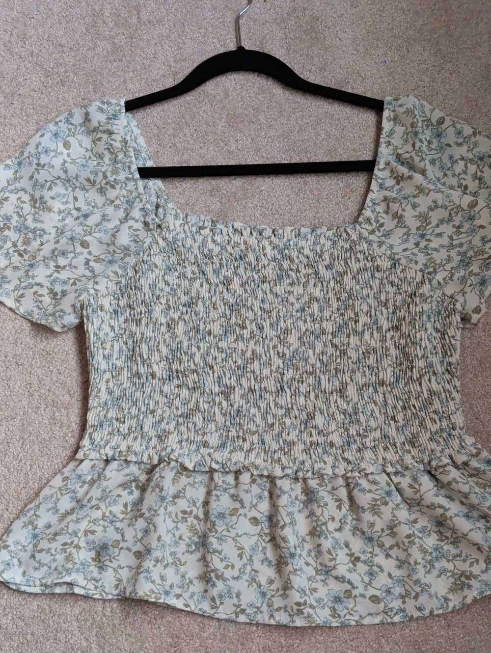 Paper Crane Smocked Top with Light Blue Floral Print
